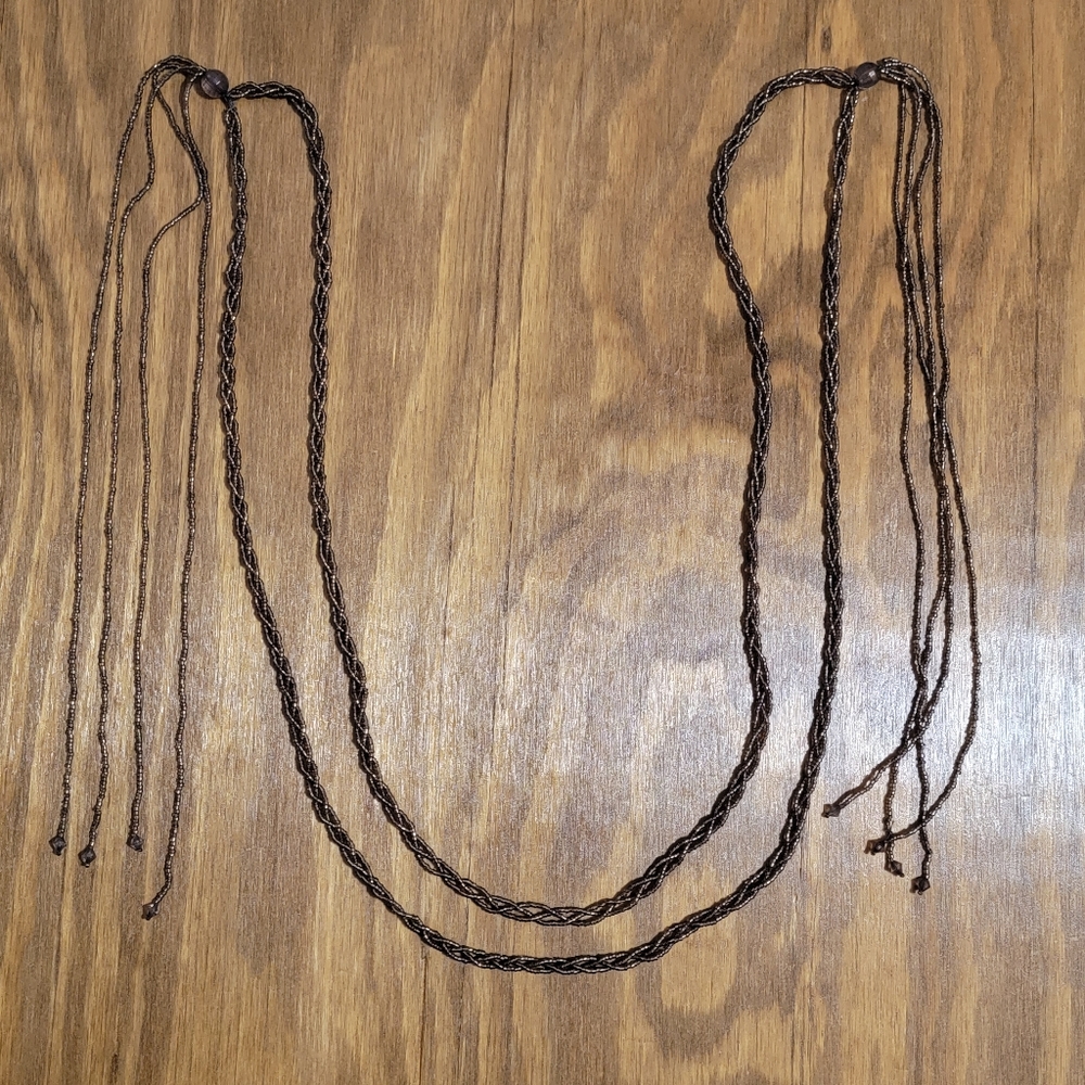 Skinny belt, Brown Braided Beads, 67 Inches